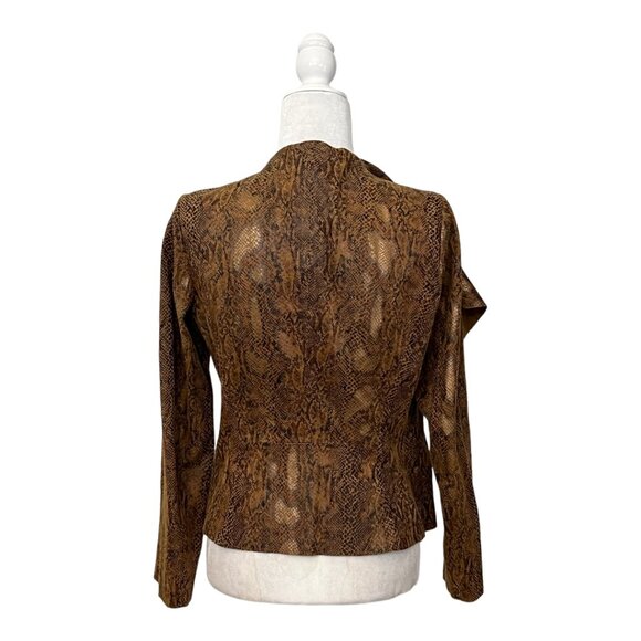 Zara Women's Snake Print Faux Leather Open Front Jacket Brown Medium - Picture 3 of 10